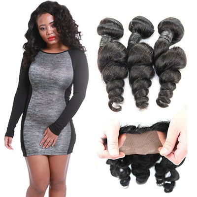Chiny Real Long Loose Curly Hair Extensions, Indian Loose Curl Weave No Tangle dostawca