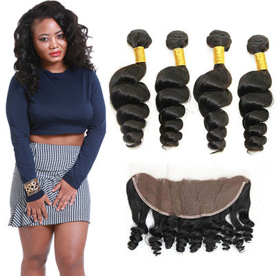 Chiny Autentyczne 8A Loose Curly Indian Remy Hair Weave 4 Bundle With Frontal dostawca