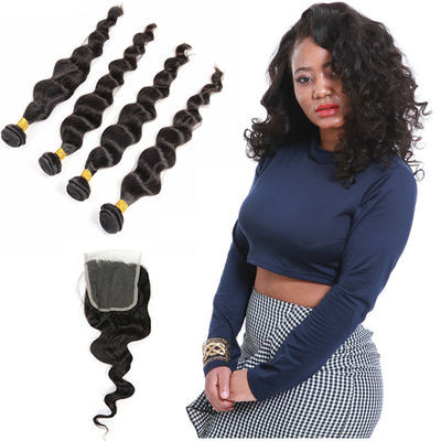 Chiny Natural Color Black Indian Virgin Remy Przedłużanie włosów 4 zestawy Loose Wave dostawca