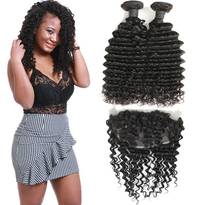 Chiny Miękki 9A Pre Plucked 360 Lace Frontal With Bundles Deep Wave OEM Service dostawca