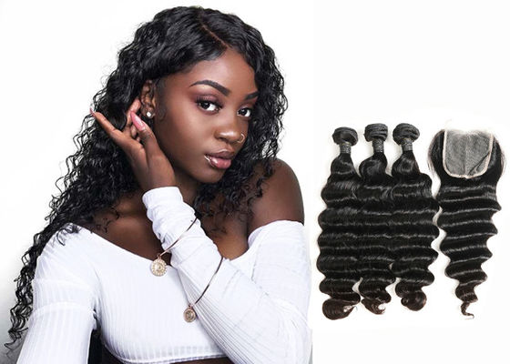 Chiny Double Sewed Weft 8A Virgin Brazilian Hair Extensions Deep Wave With Frontal dostawca